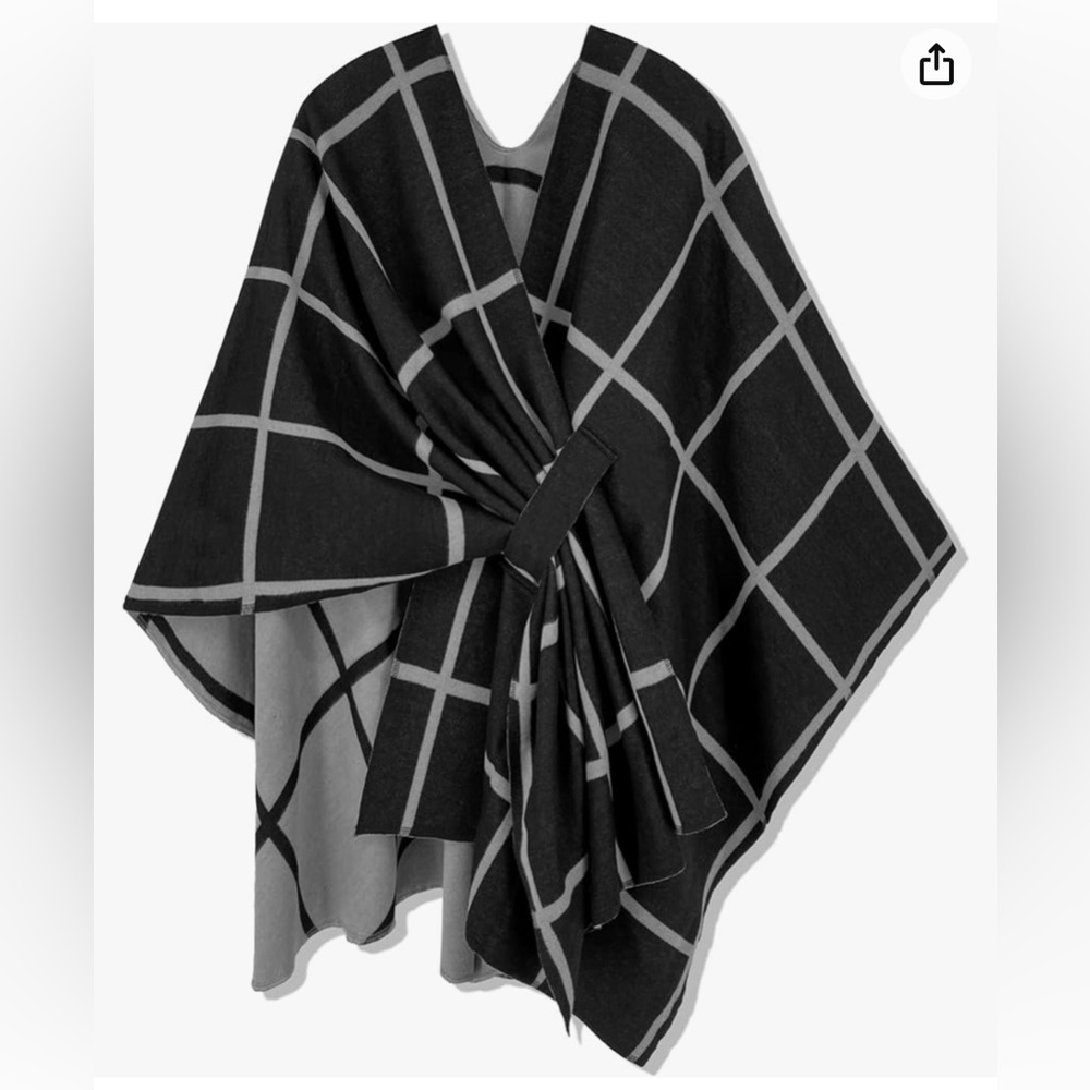 NWT Fashion Apparel & Accessories Soft Checkered Poncho Cape Cardigan | OS